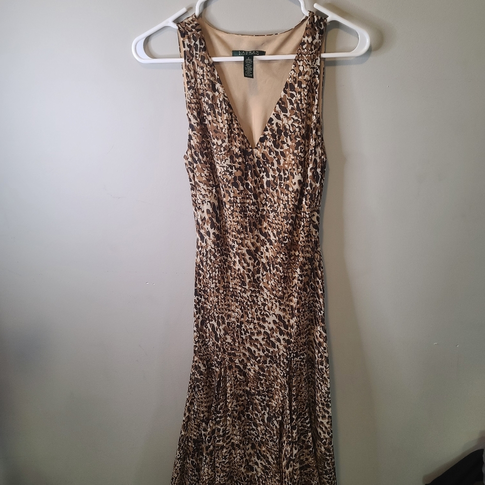 Lauren Ralph Lauren brown print midi dress size 4